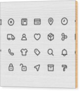 E-commerce & User Interface Ui Outline Icons Wood Print