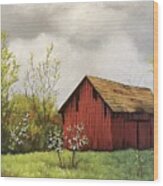 Early Spring With Red Barn Wood Print