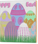 Easter Eggs In Spring Grass Wood Print