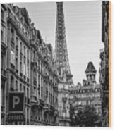 Eiffel Tower In Black And White Wood Print