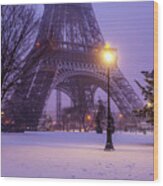 Eiffel Tower Snow Wood Print