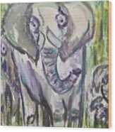 Elephant Family In Abstract Wood Print