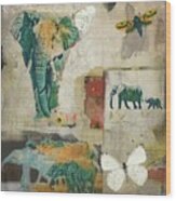Elephants And Butterflies Wood Print