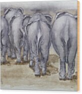 Elephants Leaving...no Butts About It Wood Print