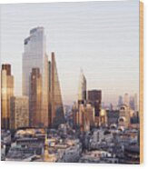 Elevated View Of London City Skyscrapers And The Financial District Wood Print