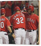 Elvis Andrus, Michael Young, And Josh Hamilton Wood Print