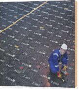 Engineer Using Sensors On Pile Cap In Nuclear Power Station, Portrait Wood Print