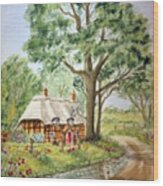 English Thatched Roof Cottage Wood Print