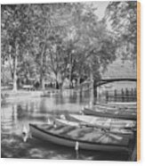 European Canal Scenes Annecy France Black And White Wood Print