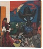 Eyes Of A Cowboy Cat Collage Wood Print