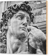 Face Of David By Michelangelo Florence Italy Black And White Wood Print