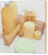 Facial Treatment Cosmetic Cream And Cosmetology Accessories Wood Print