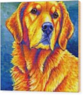 Faithful Friend - Colorful Golden Retriever Dog Wood Print