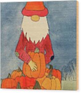 Fall Gnome With Pumpkins Wood Print