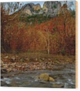 Fall Scene With Stream And Seneca Rocks Wood Print