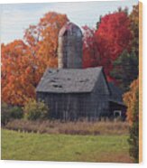 Fall Weathered Barn And Silo 2 Wood Print