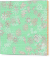 Falling Snowflakes Pattern On Green Background Wood Print