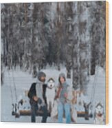 Famiy On Winter Swing Wood Print