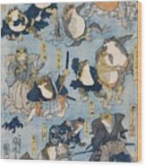 Famous Heroes Of The Kabuki Stage Played By Frogs By Utagawa Kuniyoshi - 1798-1861 A Woodcut  Of Per Wood Print