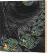 Fancy Black And Gold Fractal Spiral With Jewels Wood Print