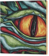 Fantasy Dragon Eye Painting, Green Dragon Wood Print