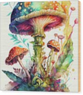 Fantasy Mushroom Art 02 Watercolor Wood Print