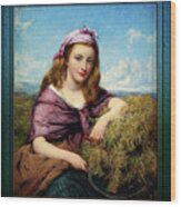 Farm Girl With Sickle And Cut Flowers By Edward John Cobbett Classical Art Old Masters Reproduction Wood Print