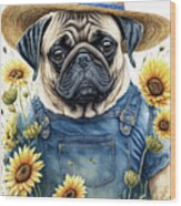 Farmer Pug Wood Print