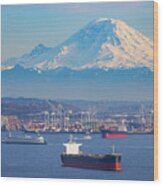 Ferries And Ships In Seattle Harbor Wood Print