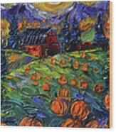 Field Of Pumpkins - Detail - Commissioned Oil Painting Wood Print