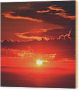 Fiery Sunset Piercing The Clouds Over Catalina Island Wood Print