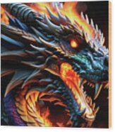 Fire Dragon Portrait 01 Wood Print