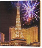 Fireworks Over Paris, Las Vegas Wood Print