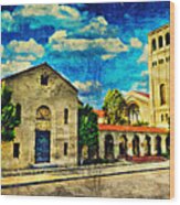 First Baptist Church In Bakersfield, California - Impasto Oil Painting Wood Print