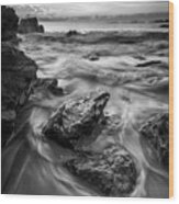 First Light In Ogunquit In Black And White Wood Print