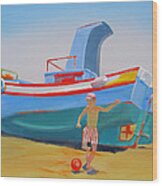 Fishing Boat Tavira With Soccer Wood Print
