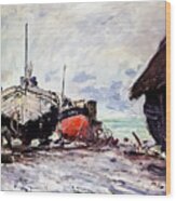 Fishing Boats At Etretat By Claude Monet 1873 Wood Print