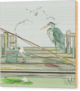 Fishing From The Pier Wood Print