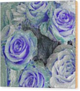 Five Roses Of Violet And Green Wood Print