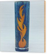 Flame On Blue Wood Print