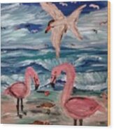 Flamingo Beach Wood Print