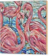 Flamingoes And Goldfish Wood Print