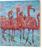 Flamingos Parade Wood Print