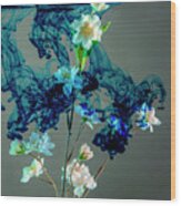 Floating Blue Cloud Surrounding Flowers Wood Print