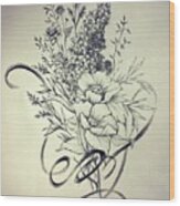 Floral tattoo drawing Wood Print by Cynthia Hart - Fine Art America