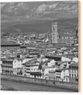 Monochrome Of Florence Skyline Italy Wood Print