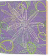 Flower Silhouette Modern Line Art In Purple Wood Print