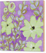 Flowers And Foliage Abstract Flowers Green And Purple Wood Print