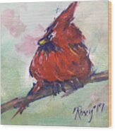 Fluffy Cardinal Wood Print