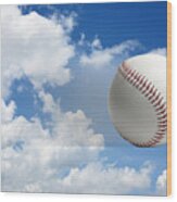 Flying Baseball Wood Print